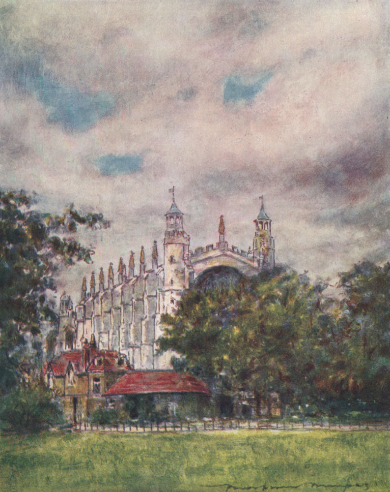 'Eton Chapel from the Fields' by Mortimer Menpes. Berkshire 1906 old print
